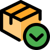 Unloading of an Logistic delivery item with down arrow navigation icon