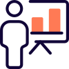 Employee with profit bar chart presentation isolated on white background icon