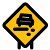 Slippery road with a warning on a road traffic signal icon