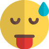 Exhausted emoticon with tongue-out and sweat drop icon