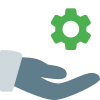 Share setting option with hand and cog symbol icon