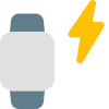Charging modern smartwatch with flash bolt isolated on white backgsquare, icon