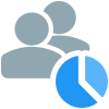 Sales team building up a pie chart data analysis icon