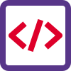 Software programming language with brackets and slash logotype icon