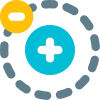 Negative charge on an atom with positively charged in center icon