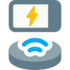 Round charging wireless dock with smartphone layout icon