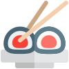 Sushi with rice and tuna fish and chopstick icon