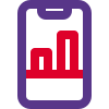 Bar chart shared online on smartphone logotype icon