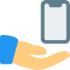 Share smartphone with hand isolated on a white background icon