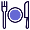 Restaurant with kitchenware and cutlery layout with knife and fork icon