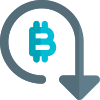 Bitcoin cryptocurrency internation value under decline arrow icon