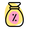 Earning report in percentage in a sack bag icon