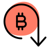 Bitcoin cryptocurrency internation value under decline arrow icon