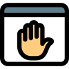 Landing page on web browser tool with a stop hand gesture icon