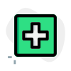 Family care hospital with plus logotype layout icon