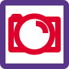 Photobucket logo with dslr camera with lens image icon