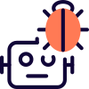 Bug in a robotic programming resolve with a patch isolated on a white background icon