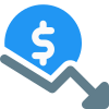 Fluctuating dollar rate in downfall trend performance icon