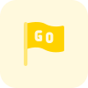 Go as text on waving flag isolated on a white background icon