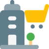 Retail outlet of a building with the shopping trolley Logotype icon