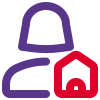 Female user with a home logotype isolated on a white background icon
