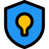 New startup concept with secure future - shield with bulb badge icon