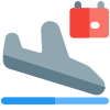 Airplane arriving at airport with downward direction tilt icon