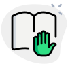 Stop and gesture on a open book isolated on a white background icon