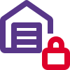 Locked pivate property warehouse with padlock symbol icon