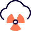 Nuclear hazard signboard with cloud isolated on white background icon