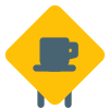 Rest area with coffee cup logotype in a triangular shape icon