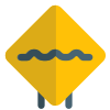 Rough road ahead with multiple bumps traffic board icon