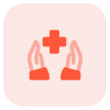 Health care professional with hands and plus logotype icon