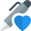 Favorite pen with heart shape isolated on a white background icon