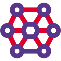 Atom structure with lattice holding each other icon