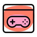 Online computer games with joystrick logotype layout icon