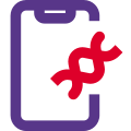 DNA model accessible on a smartphone isolated on a white background icon