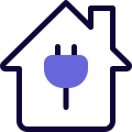 外部接続された家、電源プラグ付き、上部、白い背景に分離された家、固体タル リビボ icon