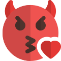 Devil face blowing a kiss with pair of horn icon