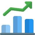 Bar chart with line graph in uptrend icon