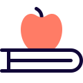 Apple being placed on a book isolated on a white background icon