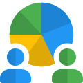 Co-workers presenting and comparing pie chart diagram icon