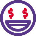 Lottery winning facial expression with dollar symbol in eyes icon