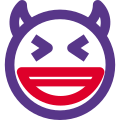 Grinning demon and horns smile with open mouth icon