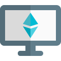 Ethereum mining and statics on a desktop computer icon
