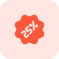 Clothing store discount coupon of about twenty five percent icon