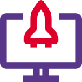 Powerhouse computer with rocket speed isolated on a white background icon