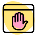 Landing page on web browser tool with a stop hand gesture icon