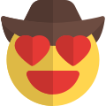 Heart eyes cowboy hat emoticon with smiley face icon