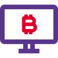 Bitcoin mining and statics on a desktop computer icon